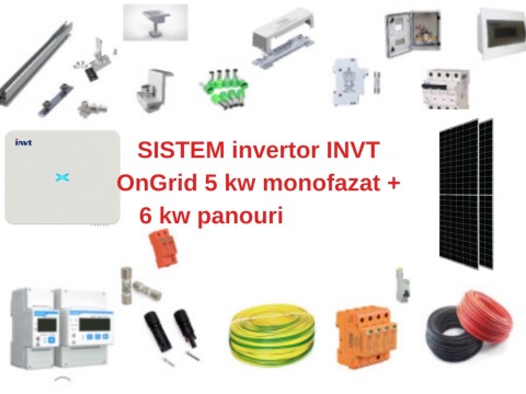 SISTEM complet invertor INVT 5kw monofazat+6Kw panou Longi 410w