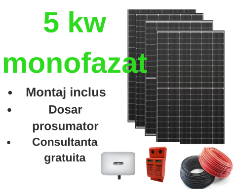 Sistem complet fotovoltaic 5 kw monofazat cu montaj