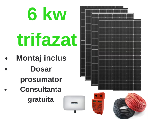 Sistem complet fotovoltaic 6 KW trifazat cu montaj