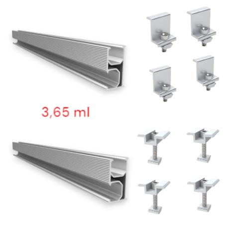 Kit suport fixare 3 panouri ( 2 sine+ 4 cleme de capat 30 mm + 4 cleme de mijloc 30 mm