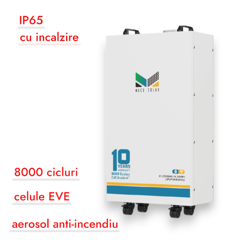 Baterie MACO SOLAR 14.33Kw IP65, cu incalzire, 8000 de cicluri ,LifePO4, celule EVE