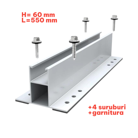 Sina minirail 6 cm naltime X 55 cm prindere panouri fotovoltaice cu garnitura+ 4 suruburi LP