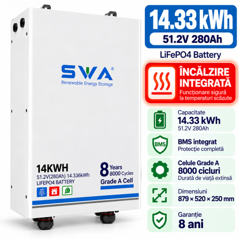 Baterie fotovoltaica SWA 14.33KW LifePO4, IP65, celule EVE, 280AH, aerosol antiincendiu , 51.2V-  cu incalzire