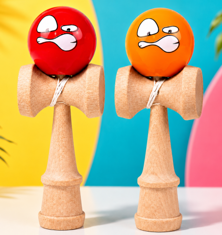 Jucarie Kendama Funny Face, 18 cm, lemn, lucios
