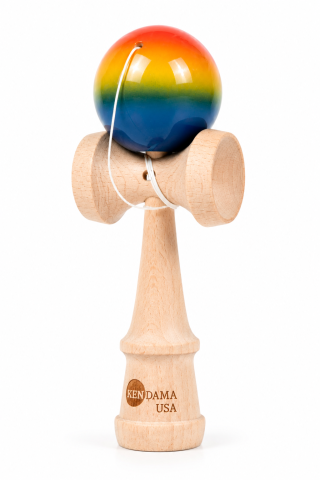 Jucarie Kendama profesionala Tricolor, 18 cm, lemn, bila lucioasa